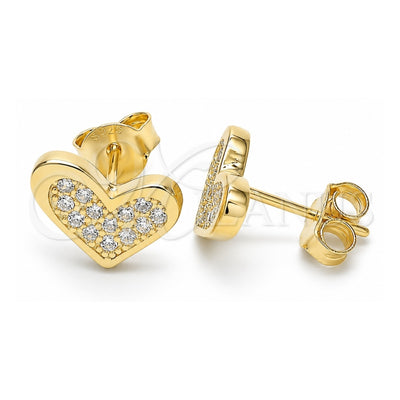 Sterling Silver Stud Earring, Heart Design, with White Cubic Zirconia, Polished, Golden Finish, 02.336.0123.2