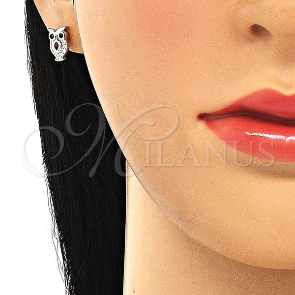 Sterling Silver Ring — Stud Earring Owl Design with Black and White — alternate product view — SKU 130387 | Plata 925 anillo — Stud Earring Owl diseño with negro and blanco — SKU 130387