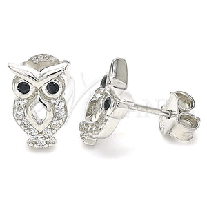 Sterling Silver Ring — Stud Earring Owl Design with Black and White — main product view — SKU 130387 | Plata 925 anillo — Stud Earring Owl diseño with negro and blanco — SKU 130387
