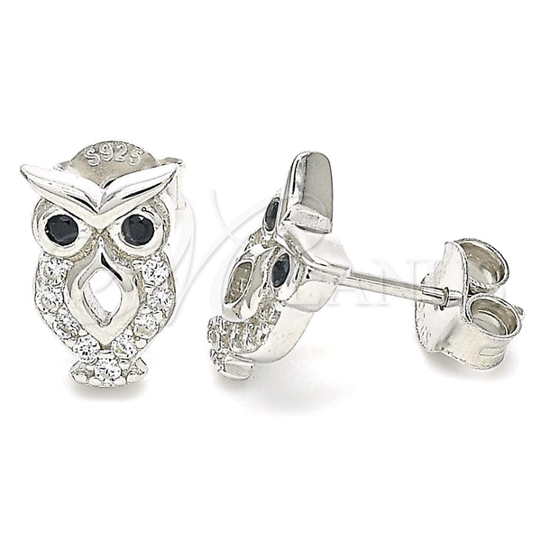 Sterling Silver Ring — Stud Earring Owl Design with Black and White — main product view — SKU 130387 | Plata 925 anillo — Stud Earring Owl diseño with negro and blanco — SKU 130387
