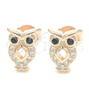 Sterling Silver Stud Earring, Owl Design, with Black and White Cubic Zirconia, Polished, Rose Gold Finish, 02.336.0124.1
