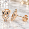 Sterling Silver Stud Earring, Owl Design, with Black and White Cubic Zirconia, Polished, Rose Gold Finish, 02.336.0124.1
