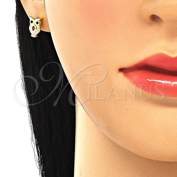 Sterling Silver Ring — Stud Earring Owl Design with Black and White — alternate product view — SKU 130389 | Plata 925 anillo — Stud Earring Owl diseño with negro and blanco — SKU 130389