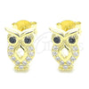 Sterling Silver Stud Earring, Owl Design, with Black and White Cubic Zirconia, Polished, Golden Finish, 02.336.0124.2