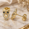Sterling Silver Stud Earring, Owl Design, with Black and White Cubic Zirconia, Polished, Golden Finish, 02.336.0124.2