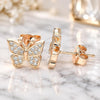 Sterling Silver Stud Earring, Butterfly Design, with White Micro Pave, Polished, Rose Gold Finish, 02.336.0125.1