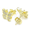 Sterling Silver Stud Earring, Butterfly Design, with White Micro Pave, Polished, Golden Finish, 02.336.0125.2