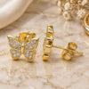 Sterling Silver Stud Earring, Butterfly Design, with White Micro Pave, Polished, Golden Finish, 02.336.0125.2