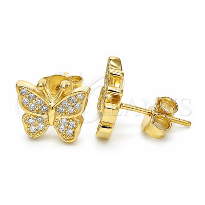 Sterling Silver Stud Earring, Butterfly Design, with White Micro Pave, Polished, Golden Finish, 02.336.0125.2