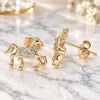 Sterling Silver Stud Earring, Horse Design, with White Micro Pave, Polished, Rose Gold Finish, 02.336.0069.1