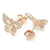 Sterling Silver Stud Earring, Butterfly Design, with White Micro Pave, Polished, Rose Gold Finish, 02.336.0073.1