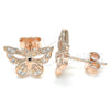 Sterling Silver Stud Earring, Butterfly Design, with White Micro Pave, Polished, Rose Gold Finish, 02.336.0073.1