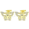 Sterling Silver Stud Earring, Butterfly Design, with White Micro Pave, Polished, Golden Finish, 02.336.0073.2