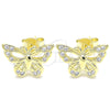 Sterling Silver Stud Earring, Butterfly Design, with White Micro Pave, Polished, Golden Finish, 02.336.0073.2