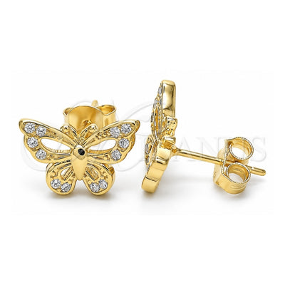 Sterling Silver Stud Earring, Butterfly Design, with White Micro Pave, Polished, Golden Finish, 02.336.0073.2