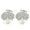 Sterling Silver Stud Earring, Tree Design, with White Cubic Zirconia, Polished, Rhodium Finish, 02.336.0128
