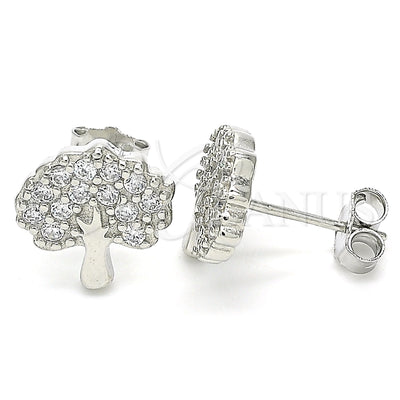 Sterling Silver Stud Earring, Tree Design, with White Cubic Zirconia, Polished, Rhodium Finish, 02.336.0128 for wholesale, main product view