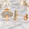 Sterling Silver Stud Earring, Tree Design, with White Cubic Zirconia, Polished, Rose Gold Finish, 02.336.0128.1