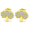 Sterling Silver Stud Earring, Tree Design, with White Cubic Zirconia, Polished, Golden Finish, 02.336.0128.2
