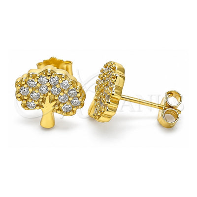 Sterling Silver Stud Earring, Tree Design, with White Cubic Zirconia, Polished, Golden Finish, 02.336.0128.2