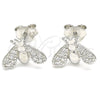 Sterling Silver Stud Earring, Bee Design, with White Cubic Zirconia, Polished, Rhodium Finish, 02.336.0129
