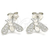 Sterling Silver Stud Earring, Bee Design, with White Cubic Zirconia, Polished, Rhodium Finish, 02.336.0129