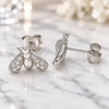 Sterling Silver Stud Earring, Bee Design, with White Cubic Zirconia, Polished, Rhodium Finish, 02.336.0129