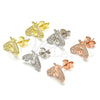 Sterling Silver Stud Earring, Bee Design, with White Cubic Zirconia, Polished, Rhodium Finish, 02.336.0129