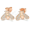 Sterling Silver Stud Earring, Bee Design, with White Cubic Zirconia, Polished, Rose Gold Finish, 02.336.0129.1