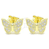 Sterling Silver Stud Earring, Butterfly Design, with White Micro Pave, Polished, Golden Finish, 02.336.0130.2