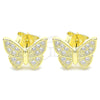 Sterling Silver Stud Earring, Butterfly Design, with White Micro Pave, Polished, Golden Finish, 02.336.0130.2
