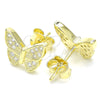 Sterling Silver Stud Earring, Butterfly Design, with White Micro Pave, Polished, Golden Finish, 02.336.0130.2