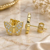 Sterling Silver Stud Earring, Butterfly Design, with White Micro Pave, Polished, Golden Finish, 02.336.0130.2