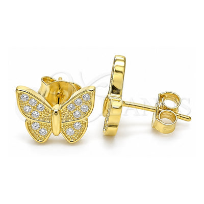 Sterling Silver Stud Earring, Butterfly Design, with White Micro Pave, Polished, Golden Finish, 02.336.0130.2