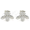 Sterling Silver Stud Earring, Bee Design, with White Cubic Zirconia, Polished, Rhodium Finish, 02.336.0131