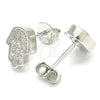 Sterling Silver Stud Earring, Judaica and Hand of God Design, with White Micro Pave, Polished, Rhodium Finish, 02.336.0132