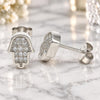 Sterling Silver Stud Earring, Judaica and Hand of God Design, with White Micro Pave, Polished, Rhodium Finish, 02.336.0132
