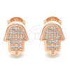 Sterling Silver Stud Earring, Judaica and Hand of God Design, with White Micro Pave, Polished, Rose Gold for wholesale, additional product view 3
