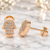 Sterling Silver Stud Earring, Judaica and Hand of God Design, with White Micro Pave, Polished, Rose Gold Finish, 02.336.0132.1