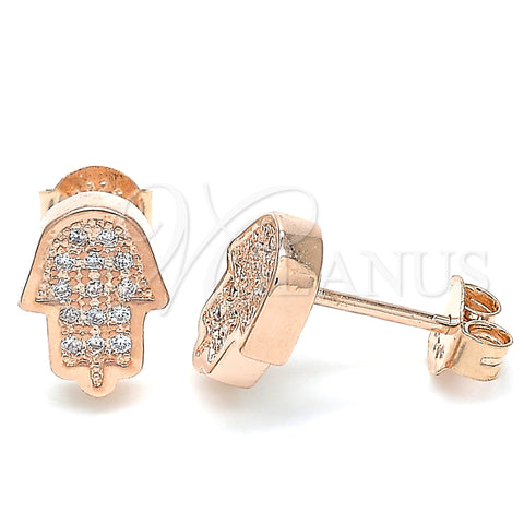 Sterling Silver Stud Earring, Hand of God Design, with White Micro Pave, Polished, Rose Gold Finish, 02.336.0132.1
