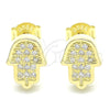 Sterling Silver Stud Earring, Hand of God Design, with White Micro Pave, Polished, Golden Finish, 02.336.0132.2