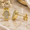 Sterling Silver Stud Earring, Judaica and Hand of God Design, with White Micro Pave, Polished, Golden Finish, 02.336.0132.2