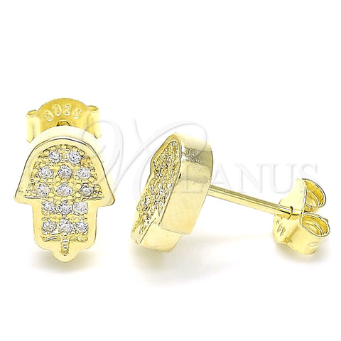 Sterling Silver Stud Earring, Hand of God Design, with White Micro Pave, Polished, Golden Finish, 02.336.0132.2