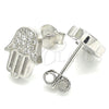 Sterling Silver Stud Earring, Hand of God Design, with White Cubic Zirconia, Polished, Rhodium Finish, 02.336.0133