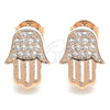 Sterling Silver Stud Earring, Hand of God Design, with White Cubic Zirconia, Polished, Rose Gold Finish, 02.336.0133.1