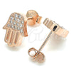 Sterling Silver Stud Earring, Hand of God Design, with White Cubic Zirconia, Polished, Rose Gold Finish, 02.336.0133.1