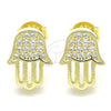 Sterling Silver Stud Earring, Judaica and Hand of God Design, with White Cubic Zirconia, Polished, Golden Finish, 02.336.0133.2