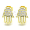 Sterling Silver Stud Earring, Hand of God Design, with White Cubic Zirconia, Polished, Golden Finish, 02.336.0133.2
