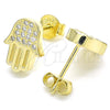 Sterling Silver Stud Earring, Judaica and Hand of God Design, with White Cubic Zirconia, Polished, Golden Finish, 02.336.0133.2