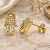 Sterling Silver Stud Earring, Judaica and Hand of God Design, with White Cubic Zirconia, Polished, Golden Finish, 02.336.0133.2